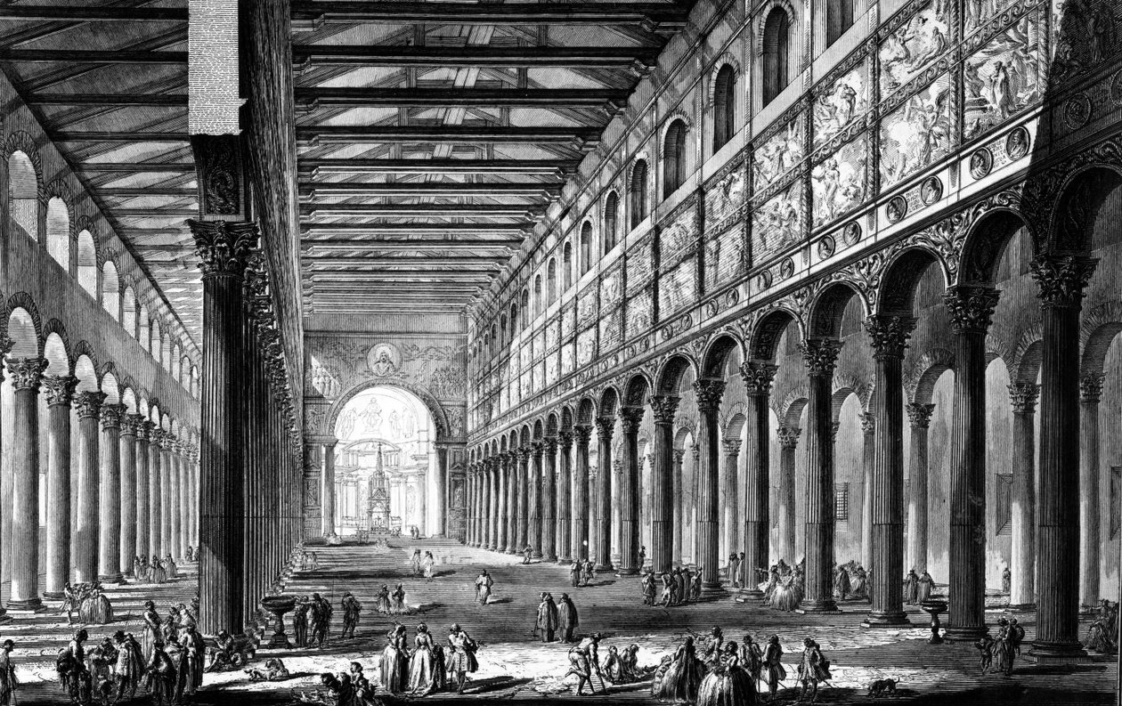 Widok wnętrza bazyliki San Paolo fuori le Mura, z serii „Widoki Rzymu”, ok. 1760 autorstwa Giovanni Battista Piranesi