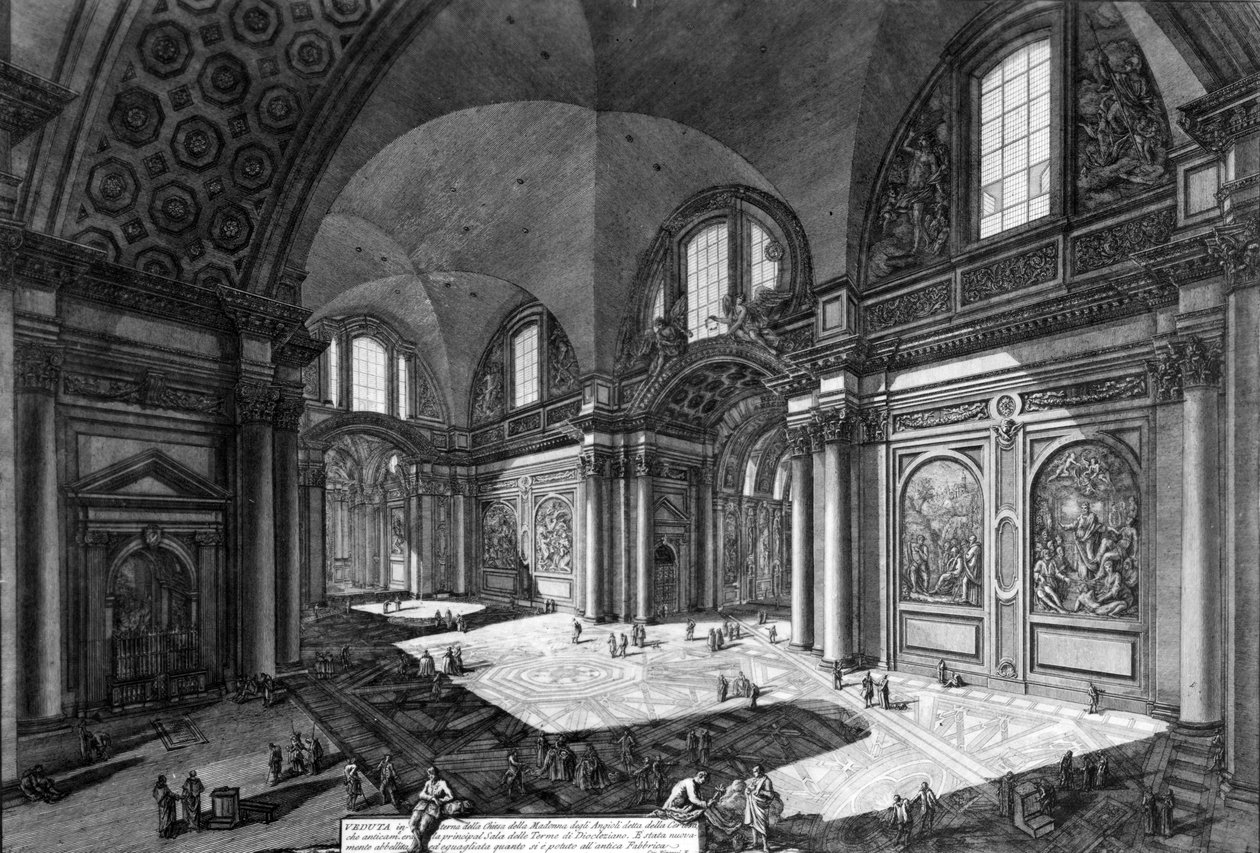 Widok wnętrza Santa Maria degli Angeli e dei Martiri, z cyklu „Widoki Rzymu”, ok. 1760 autorstwa Giovanni Battista Piranesi