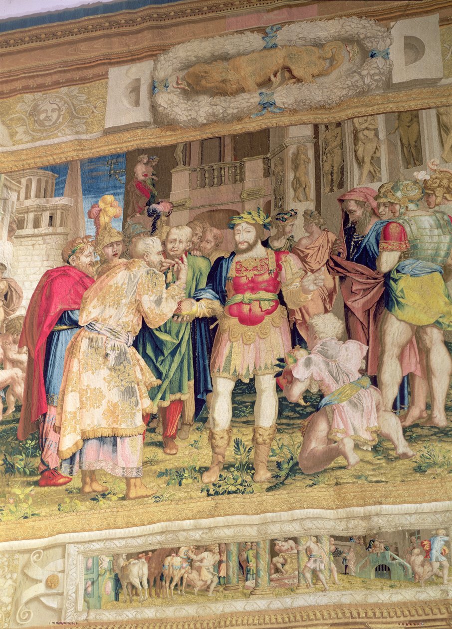 Zjednoczenie Stanów, fragment przedstawiający Franciszka I z Francji (1494-1547) (gobelin) autorstwa Giovanni Battista Rosso Fiorentino