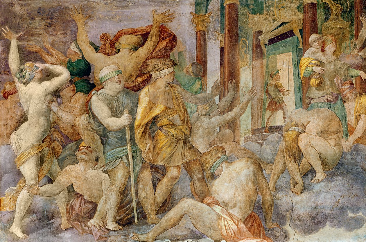 Franciszek I wypędza imadła i wchodzi do świątyni Jowisza, ok. 1522-40 autorstwa Giovanni Battista Rosso Fiorentino