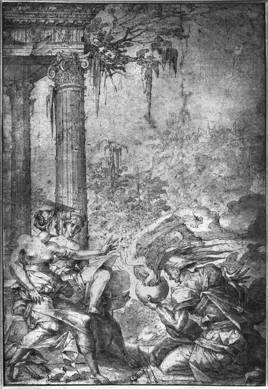 Magiczna scena (tusz na papierze) autorstwa Giovanni Battista Rosso Fiorentino