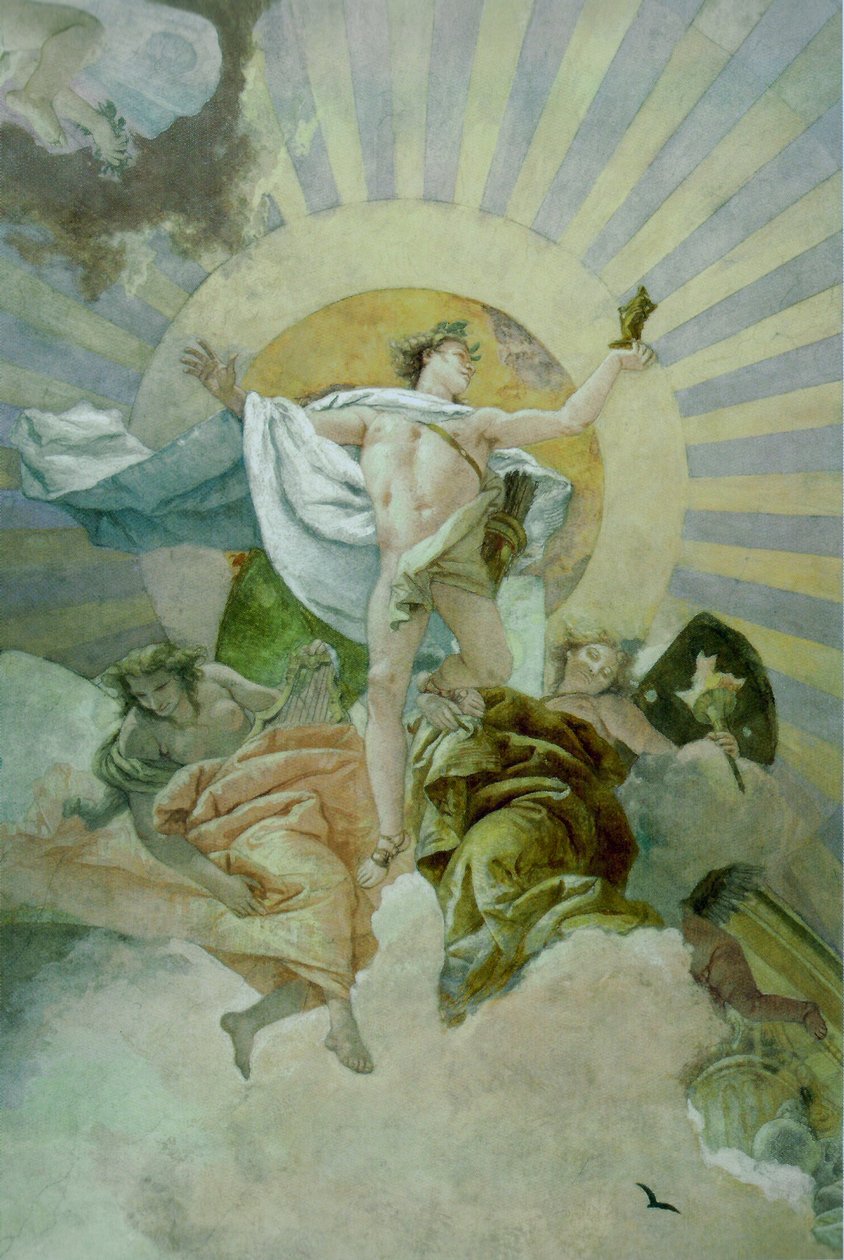 Fresk na suficie na klatce schodowej Rezydencji Würzburg, północne niebo bogów, detal autorstwa Giovanni Battista Tiepolo