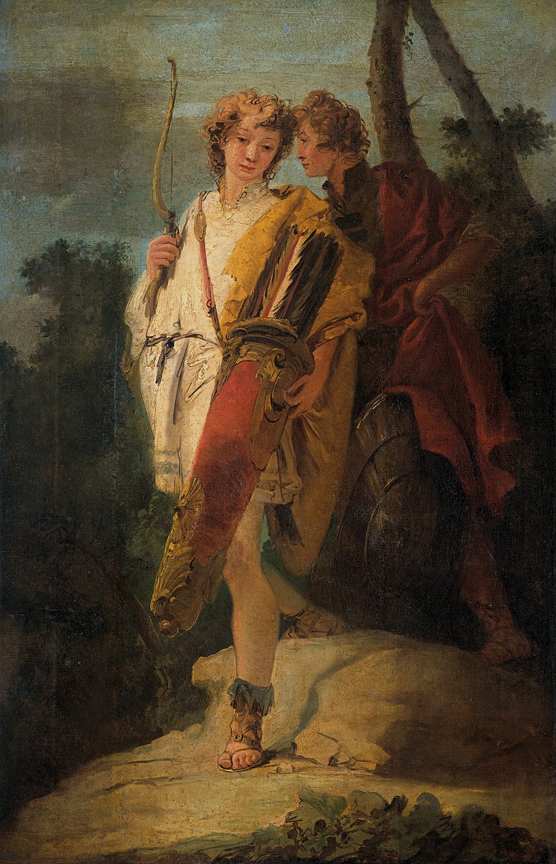 Młody mężczyzna z łukiem i dużym kołczanem oraz jego towarzysz z tarczą autorstwa Giovanni Battista Tiepolo