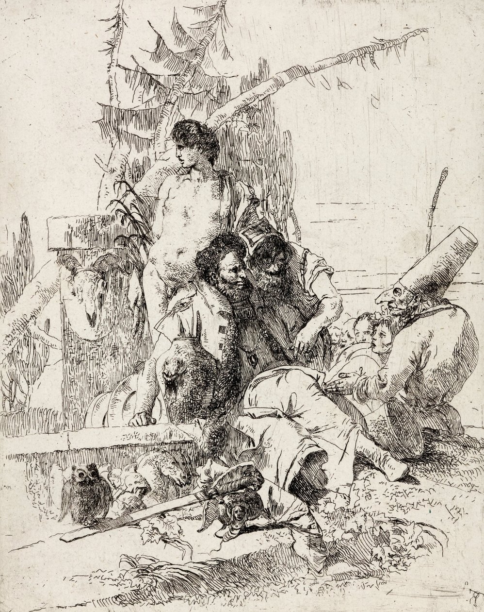 Punchinello udziela rad autorstwa Giovanni Battista Tiepolo