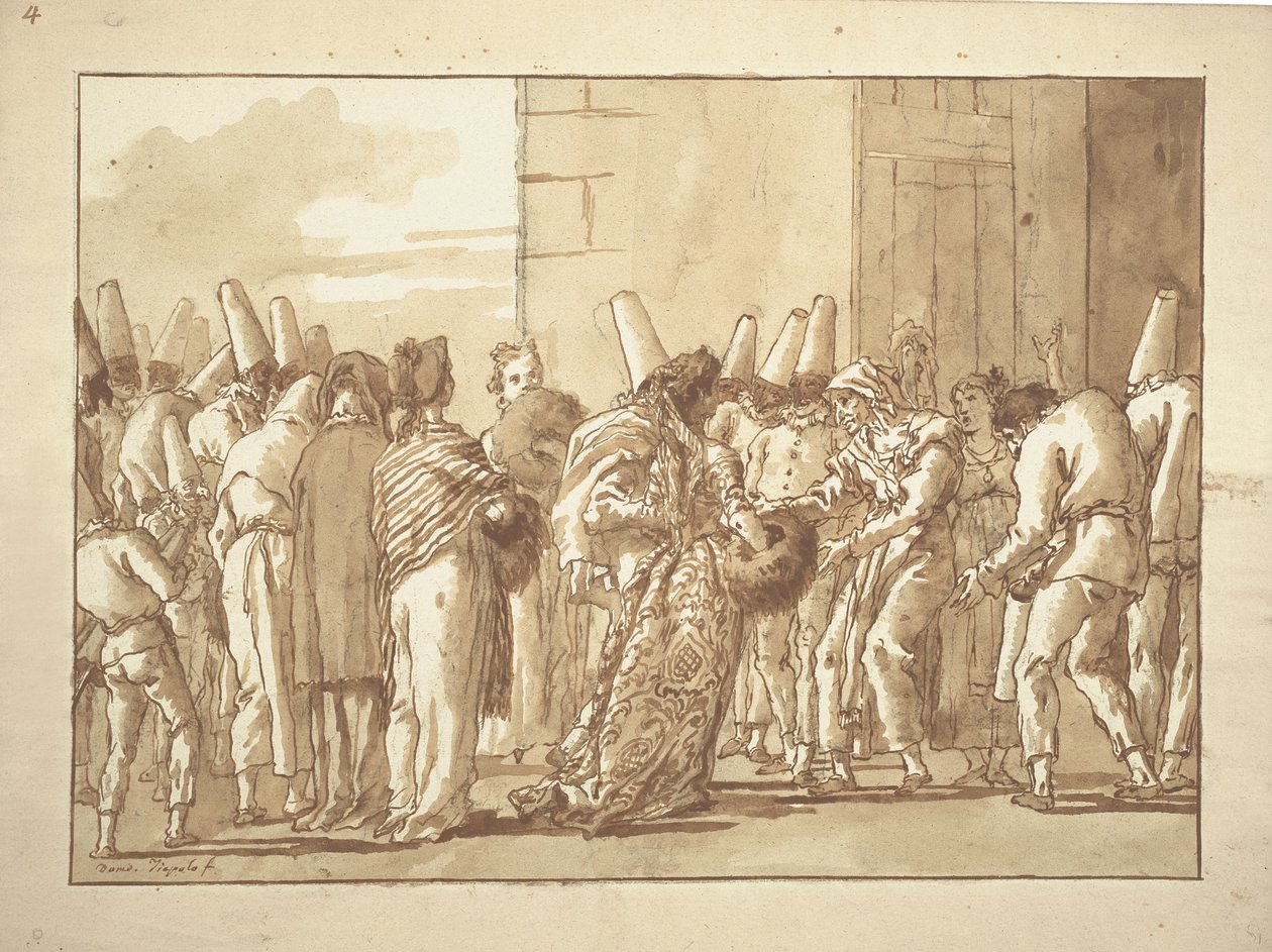 Ojciec Punchinellos przynosi do domu swoją narzeczoną autorstwa Giovanni Battista Tiepolo