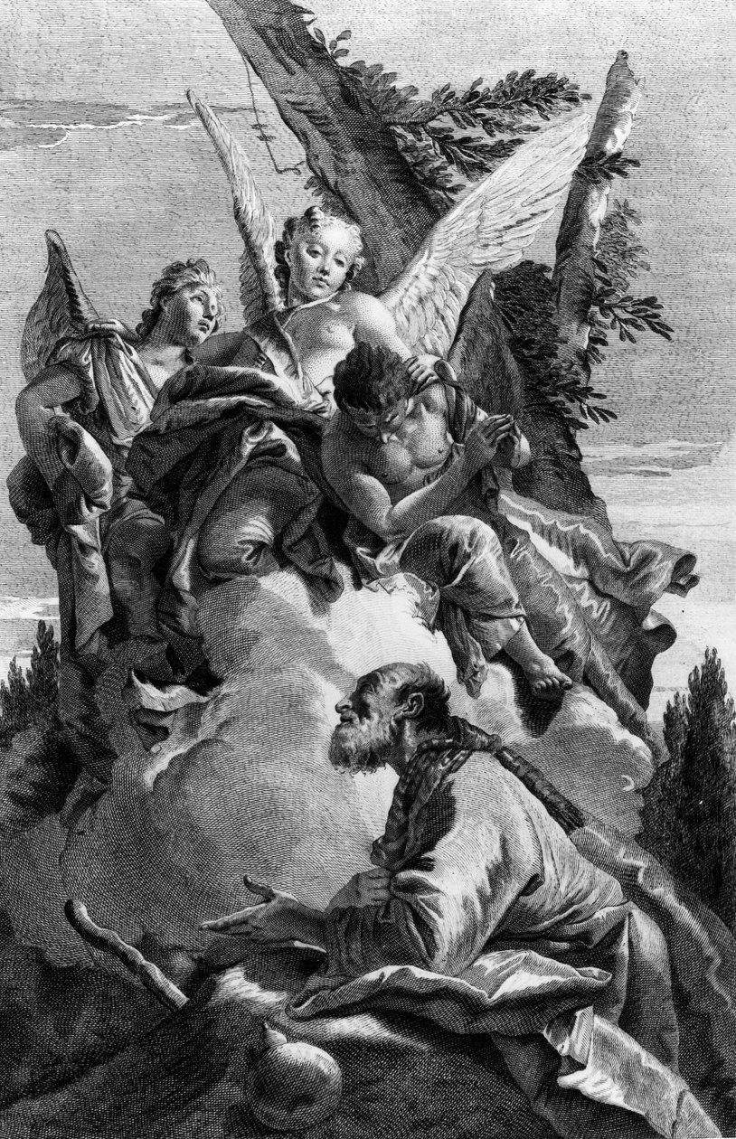 Trzy anioły ukazujące się Abrahamowi, rytowane przez Pietro Monaco, ok. 1750 autorstwa Giovanni Battista Tiepolo