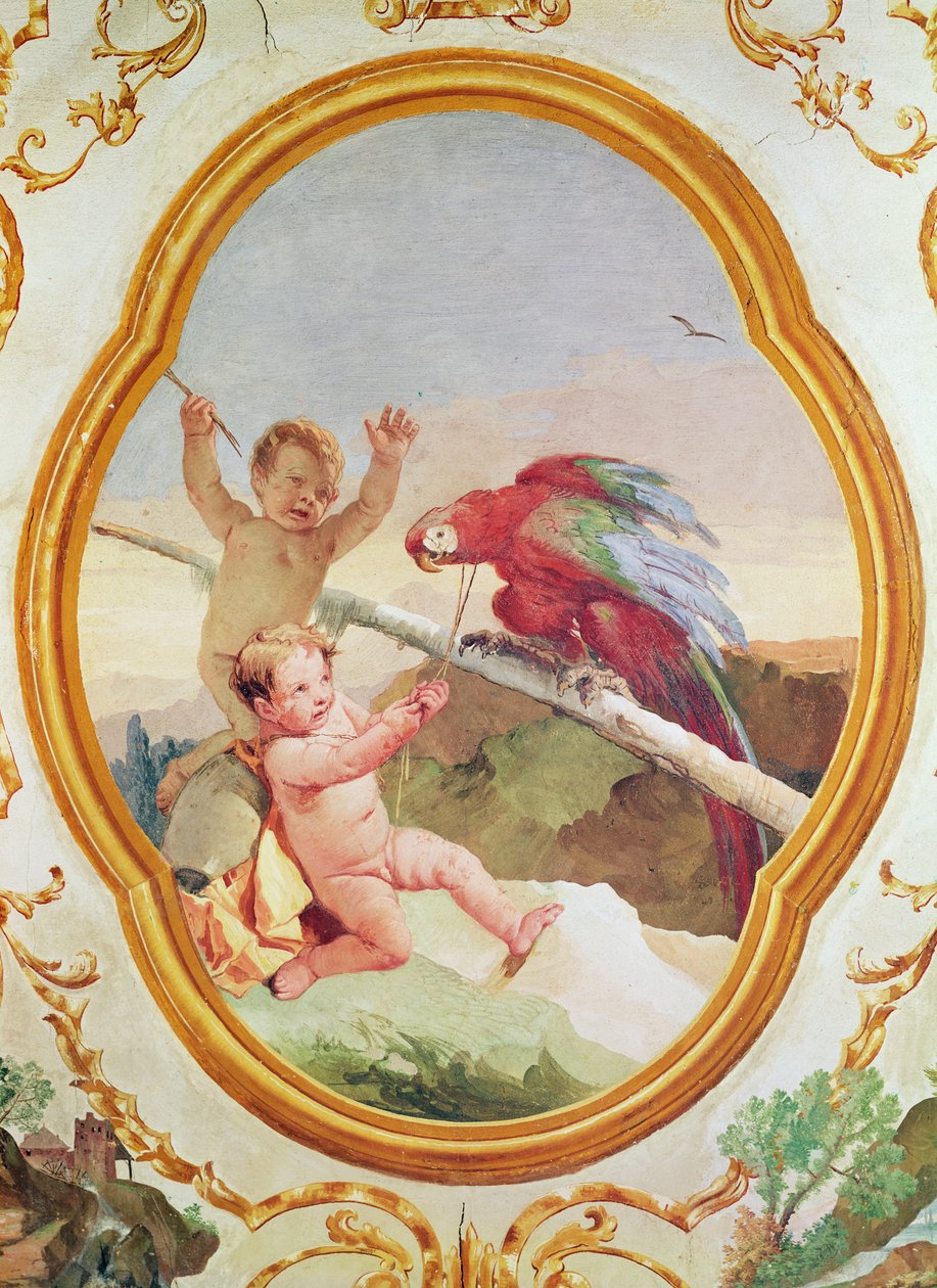 Dwa putta bawiące się papugą autorstwa Giovanni Battista Tiepolo
