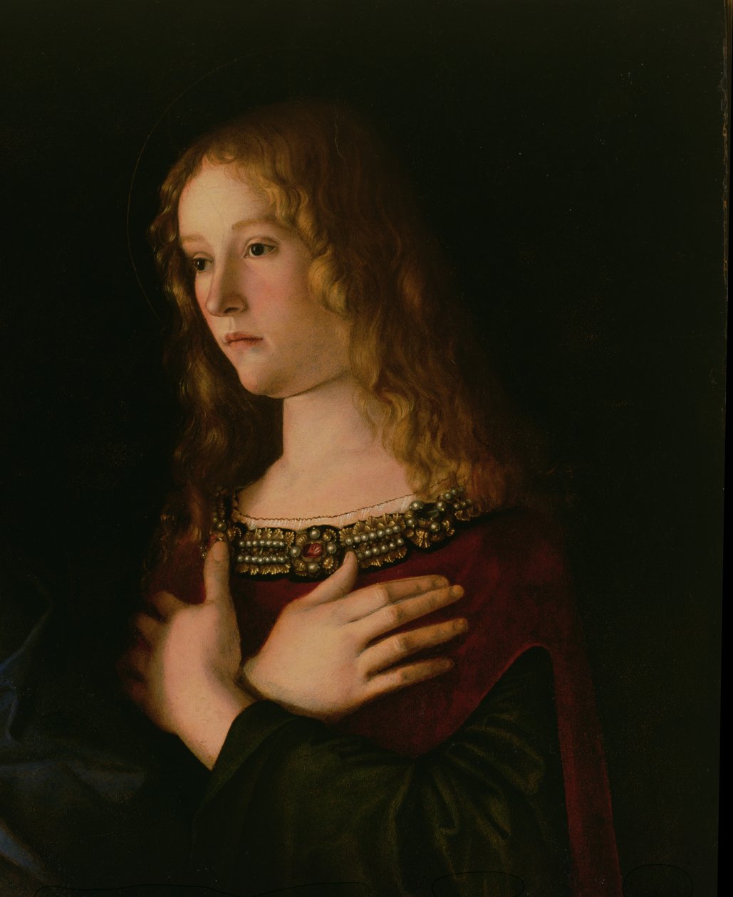 Maria Magdalena, fragment z Dziewicy z Dzieciątkiem ze św. Katarzyną i Marią Magdaleną, ok. 1500 autorstwa Giovanni Bellini