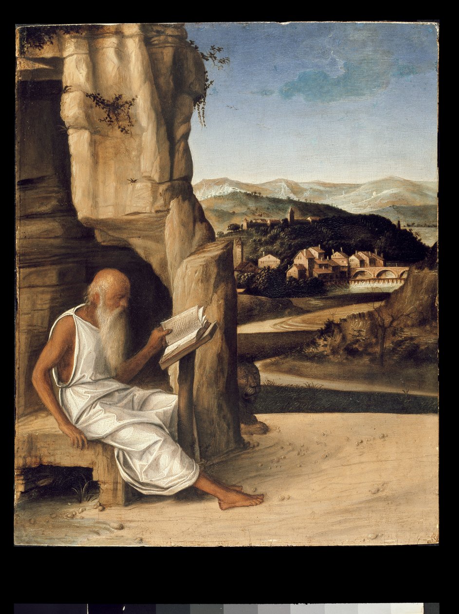 Św. Hieronim czytanie w krajobrazie autorstwa Giovanni Bellini