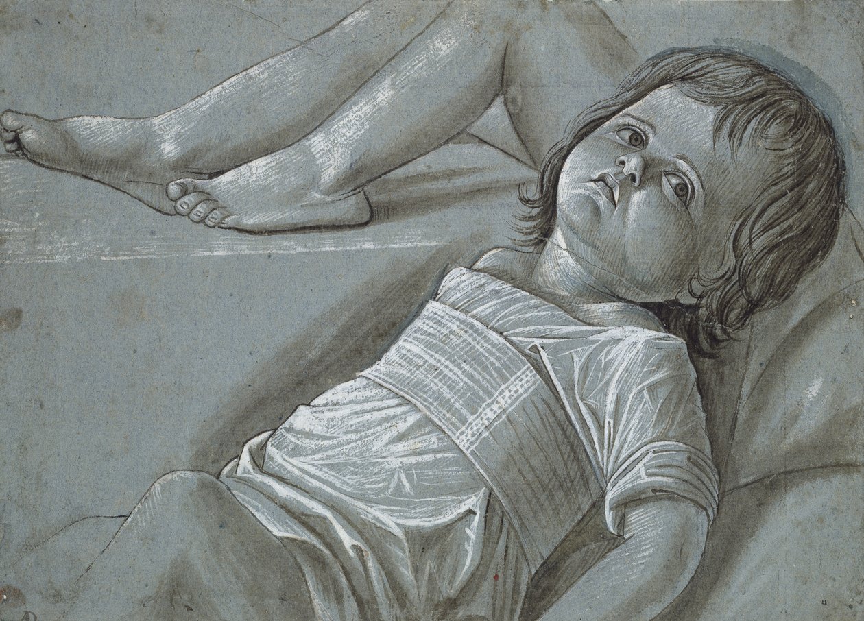 Studium na leżącą figurę Dzieciątka Chrystus (rysunek pędzlem na papierze) autorstwa Giovanni Bellini