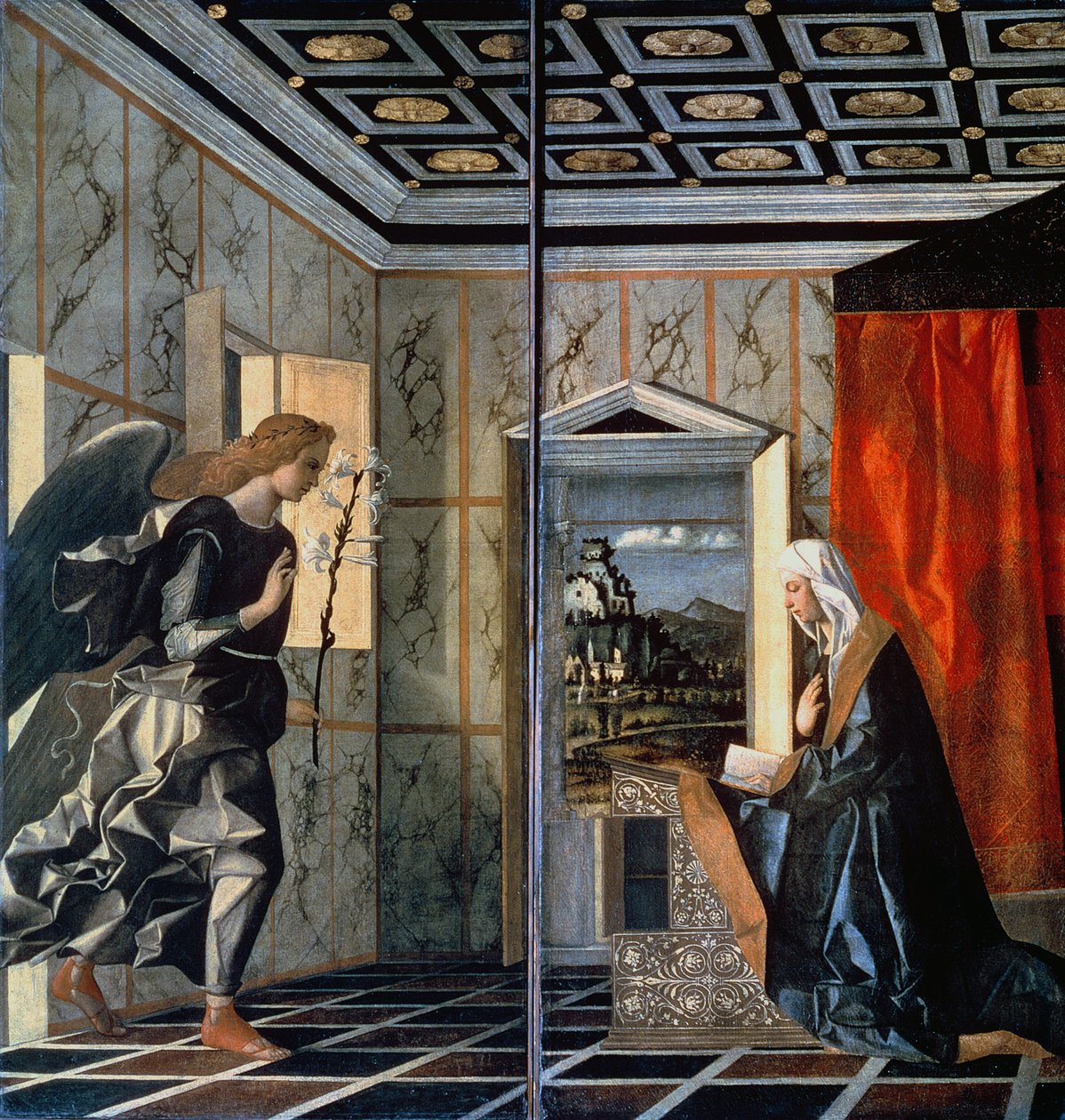 Zwiastowanie (przed przywróceniem) autorstwa Giovanni Bellini