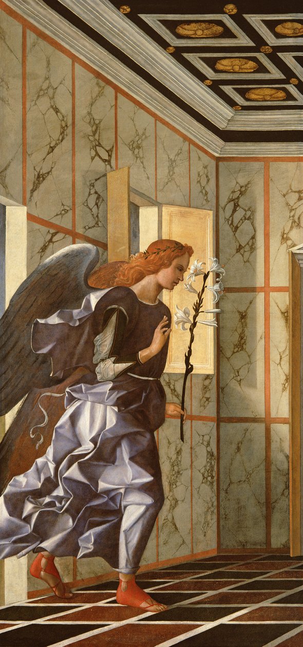 Archanioł Gabriel, z dyptyku Zwiastowanie, ok. 1500 (restauracja po 1998 r.) autorstwa Giovanni Bellini