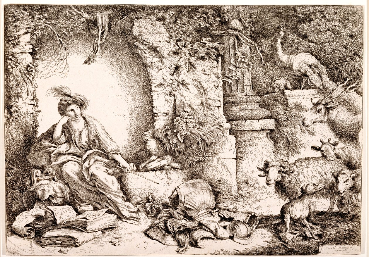 Okrąg zmieniający ludzi Ulissesa w bestie, ok.1650-1651 autorstwa Giovanni Benedetto Castiglione