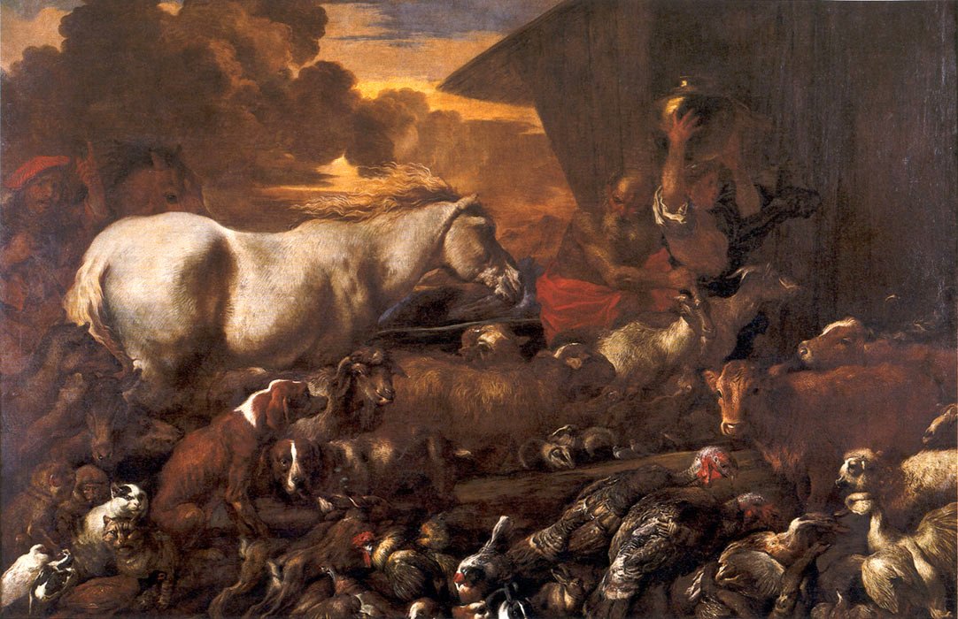 Wejście zwierząt do arki Noego autorstwa Giovanni Benedetto Castiglione