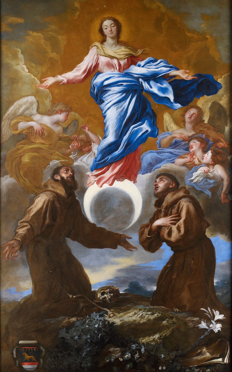Niepokalane Poczęcie ze świętymi Franciszkiem z Asyżu i Antonim z Padwy, 1650 r. autorstwa Giovanni Benedetto Castiglione