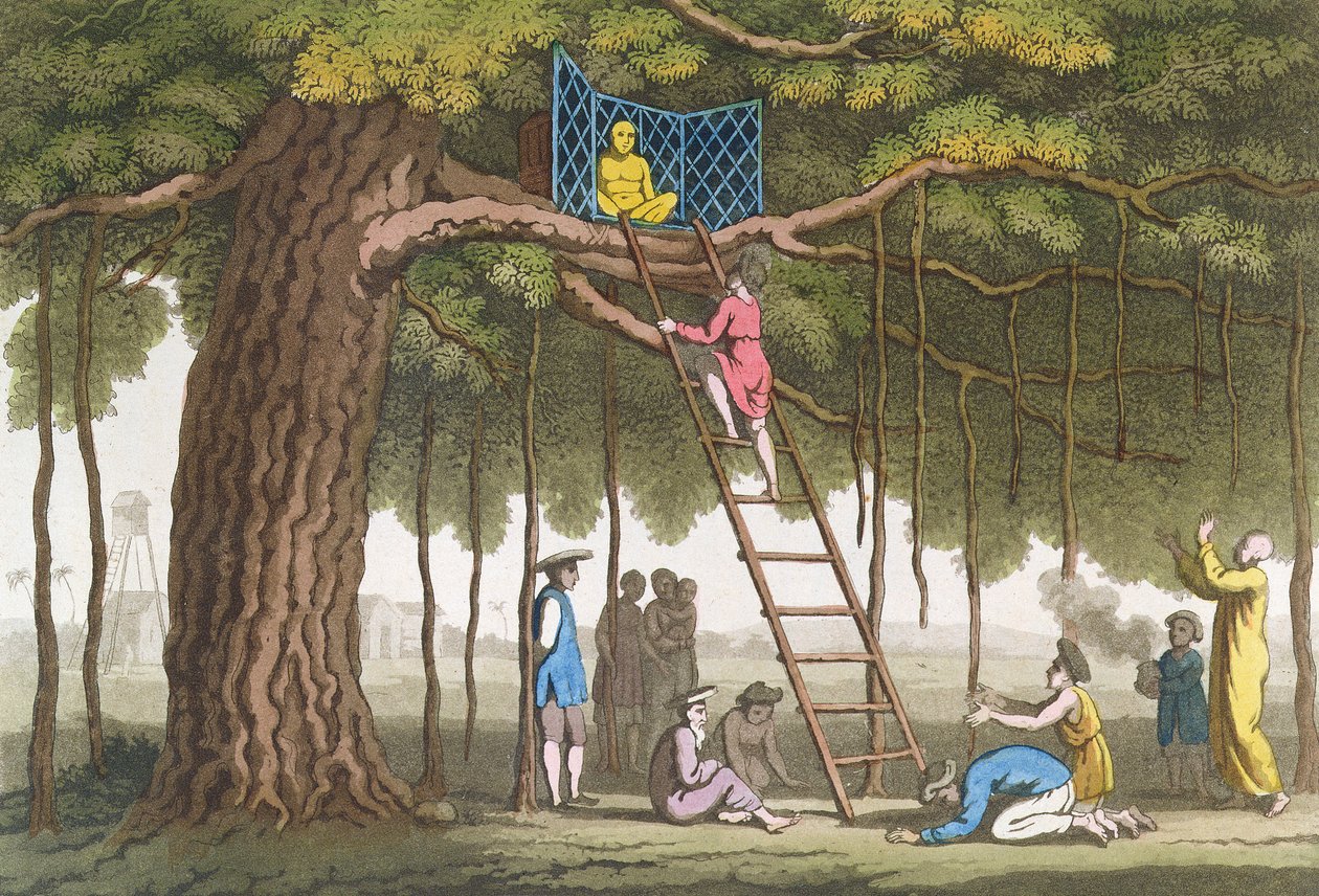 Kult Boga Fo w Cochin w Chinach w rejonie zatoki Turon, z „Le Costume Ancien et Moderne” Julesa Ferrario, opublikowany ok. 1820-30 autorstwa Giovanni Bigatti