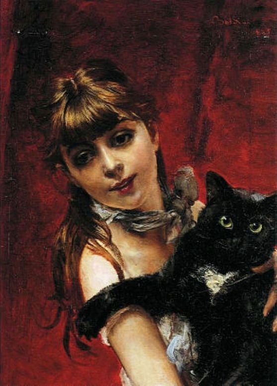Girl with a Black Cat Deutsch: Madchen mit schwarze Katzen Polski: Dziewczynka z czarnym kotemn autorstwa Giovanni Boldini