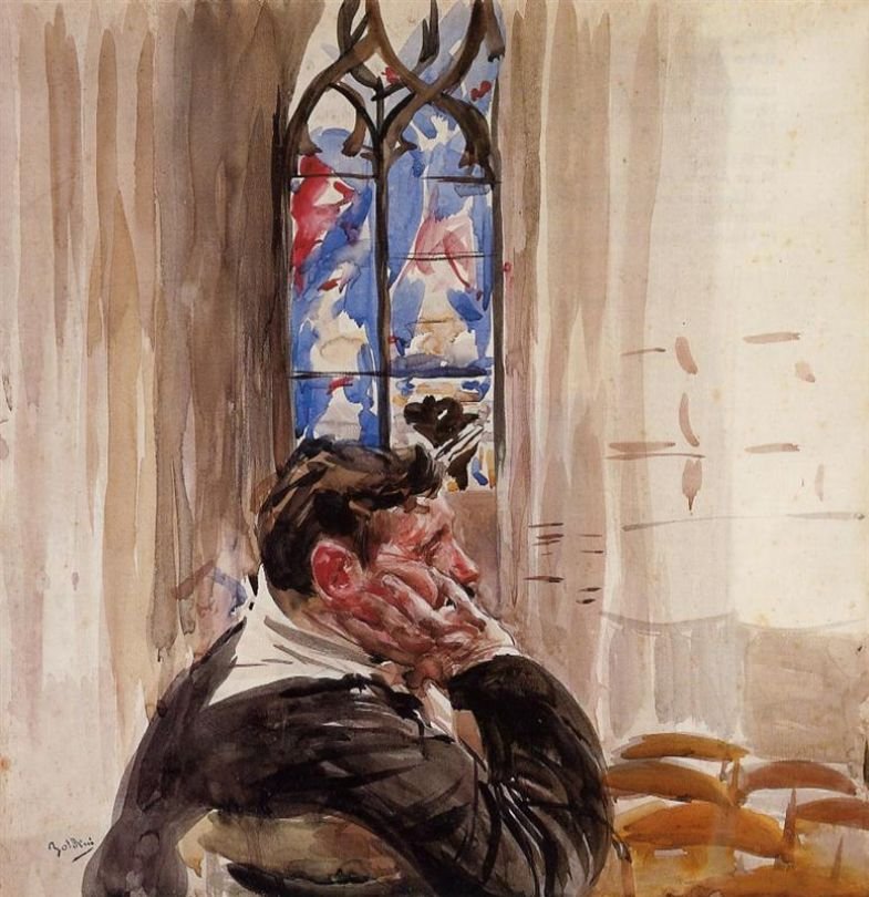 Portret mężczyzny w ChurchnNiem.: Portat von einer Mann in der KirchenPolski: Portet mezczyzny w koscielen autorstwa Giovanni Boldini