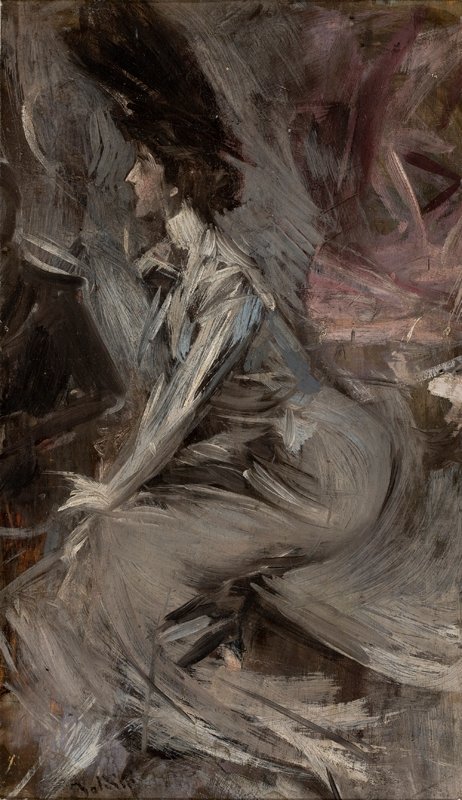 Sitting Lady The Talk Angielski: Lady Sitting The Talk autorstwa Giovanni Boldini