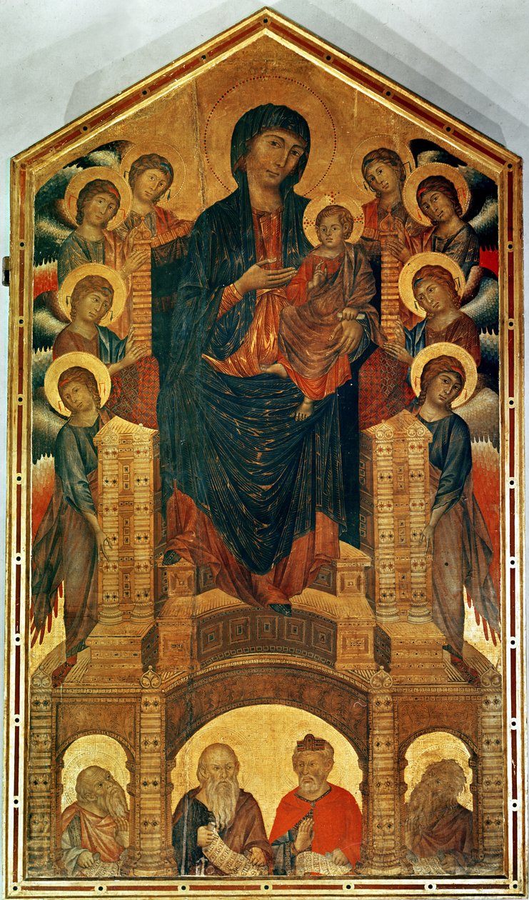 Madonna z Dzieciątkiem na tronie, ok. 1280-85 (tempera na panelu) (patrz także 33478) autorstwa Giovanni Cimabue
