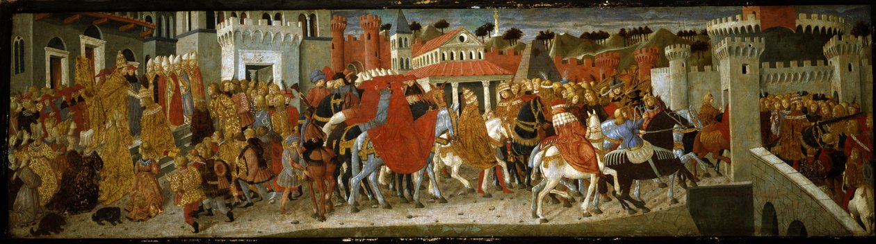 Sceny z koronacji cesarza Fryderyka III w Rzymie (tempera na płycie) autorstwa Giovanni Di Ser Giovanni Guidi