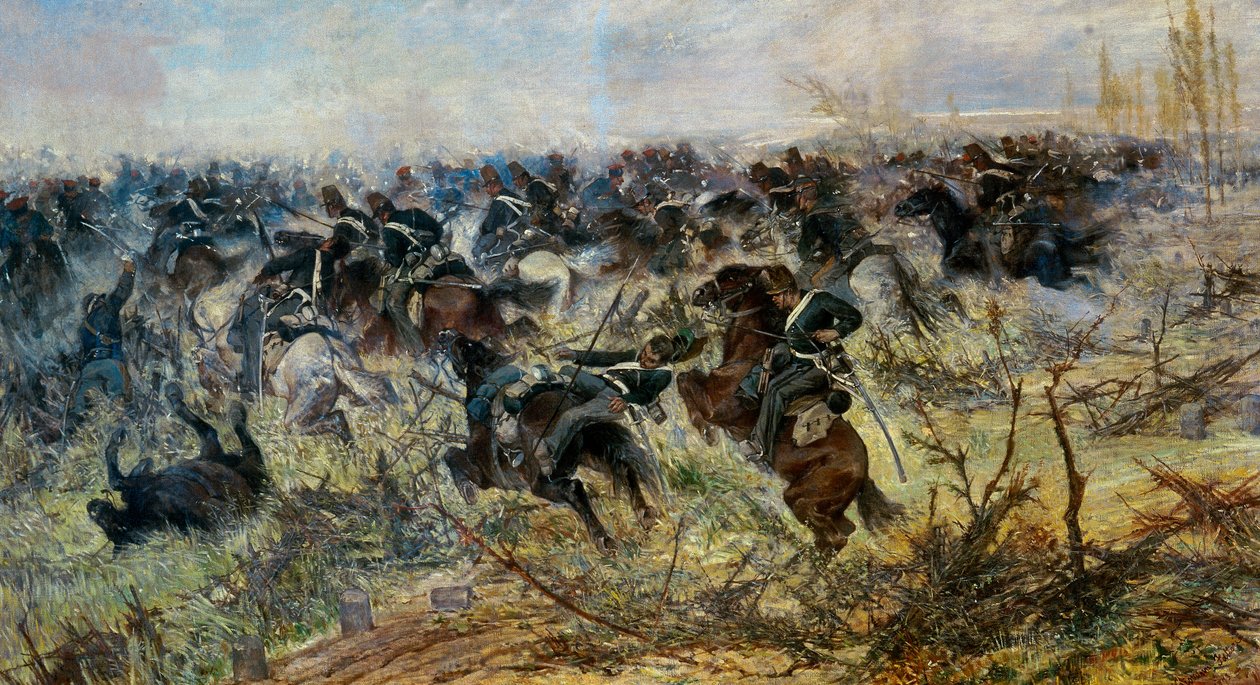 Szarża kawalerii w Montebello autorstwa Giovanni Fattori