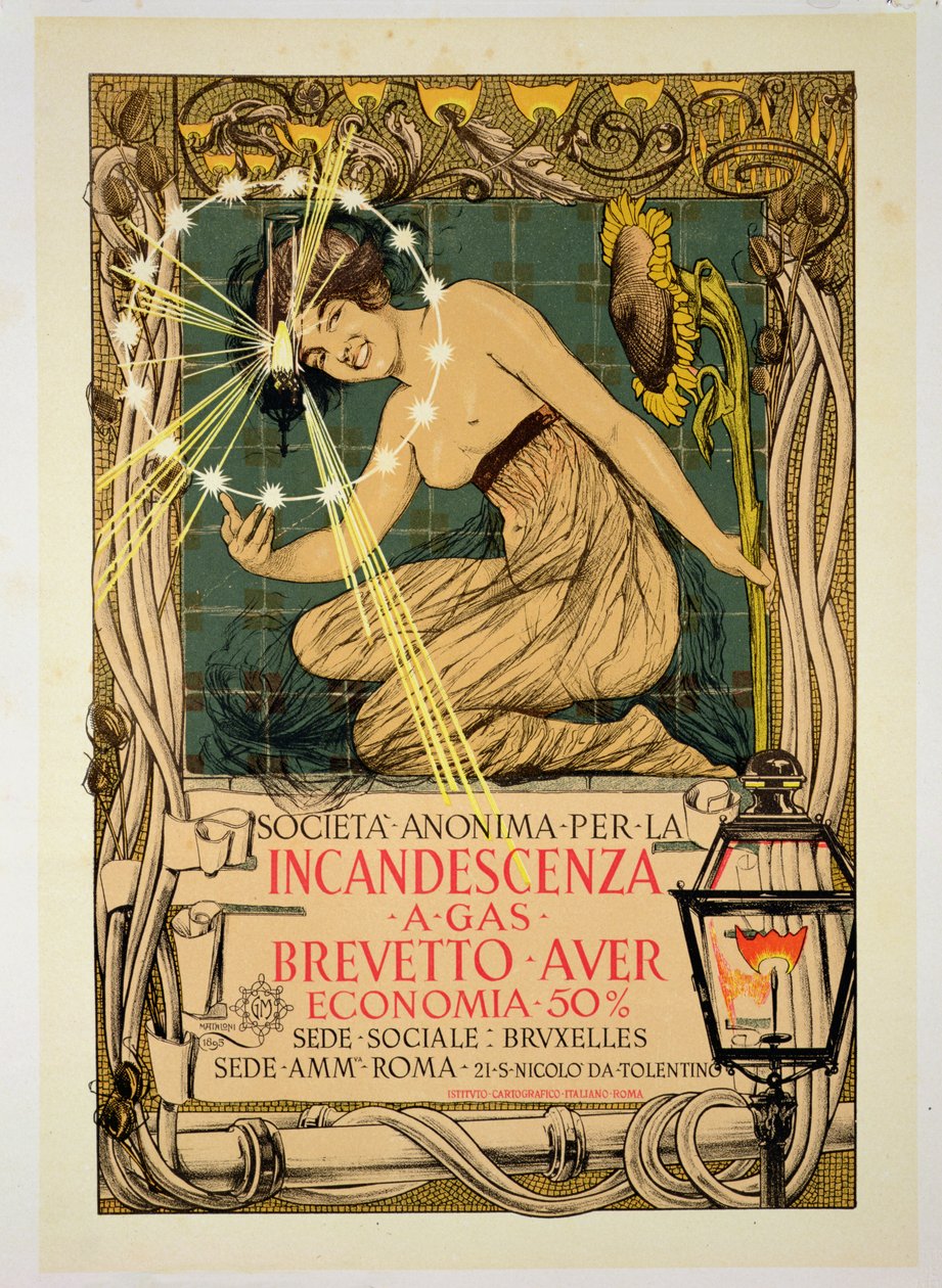 Plakat reklamowy „Żarowe lampy gazowe”, 1895 autorstwa Giovanni Maria Mataloni