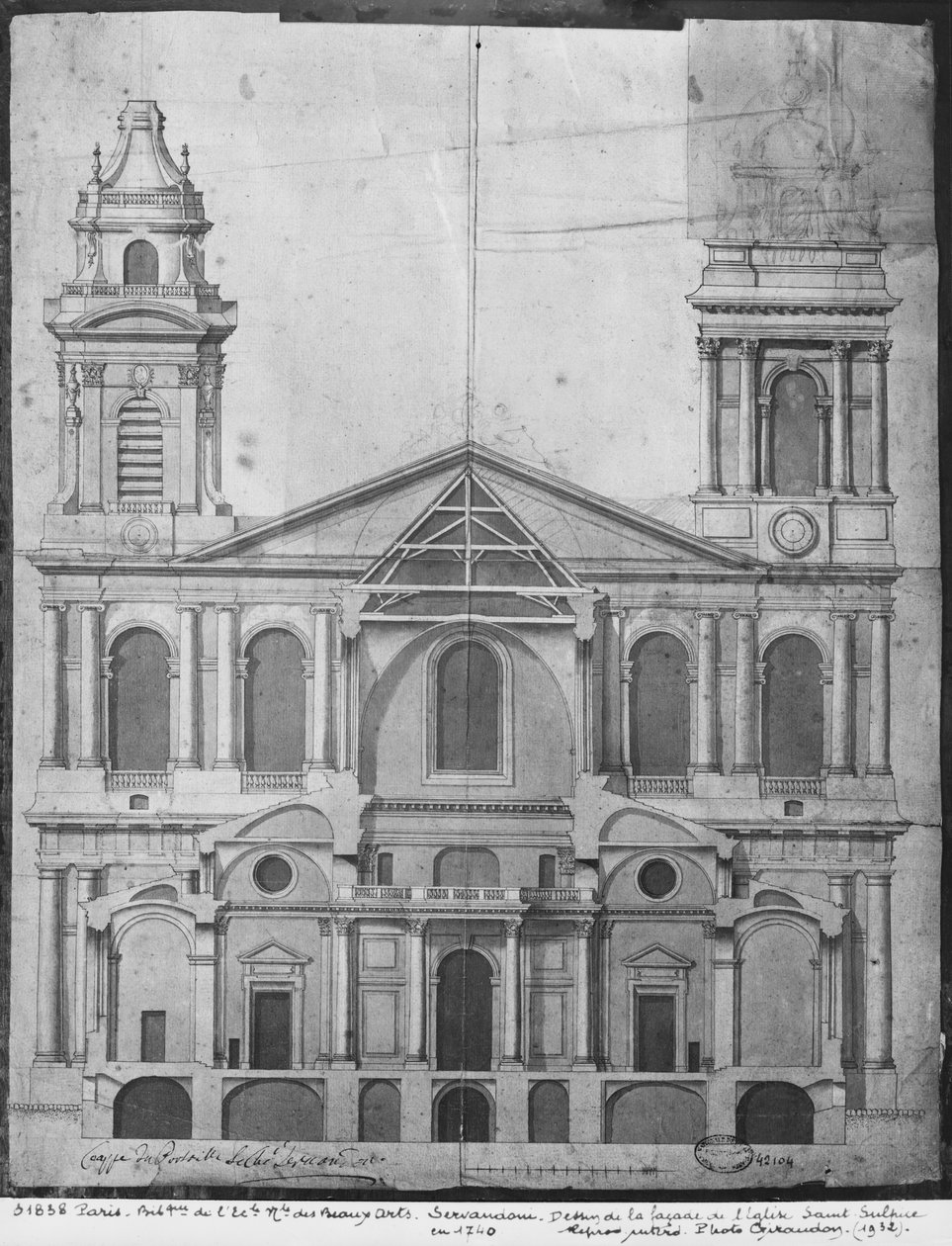 Kościół Saint-Sulpice, elewacja fasady, Paryż, 1740 autorstwa Giovanni Niccolo Servandoni