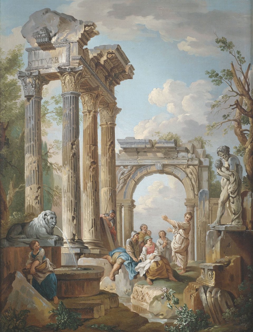 Kazanie apostoła w rzymskich ruinach autorstwa Giovanni Paolo Pannini