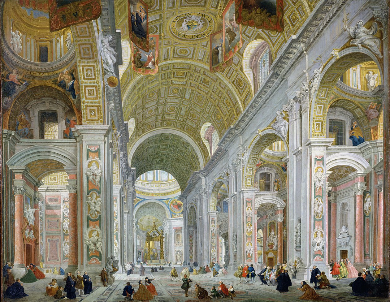Wnętrze kościoła św. Piotra, Rzym, ok. 1754 autorstwa Giovanni Paolo Pannini