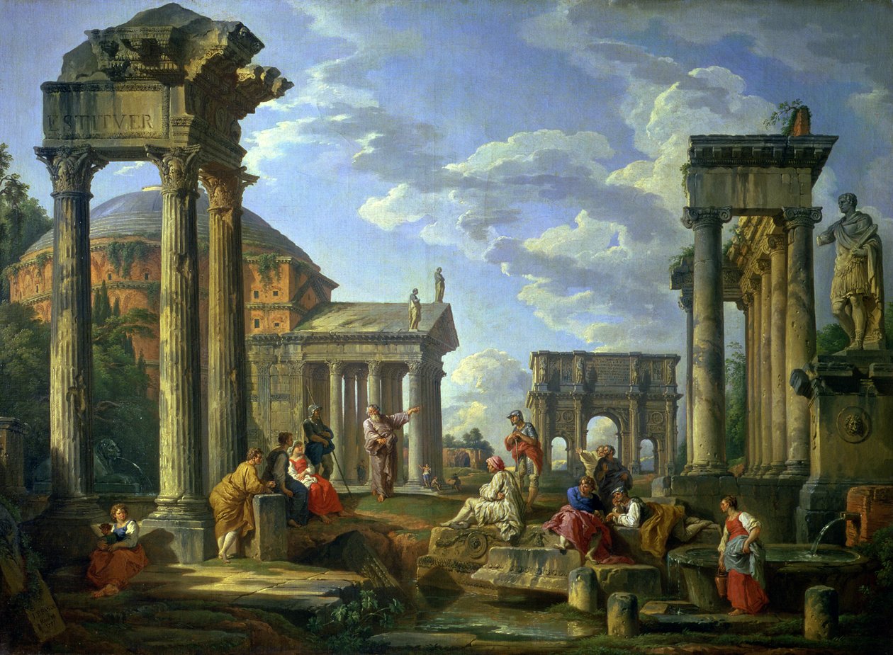 Rzymskie ruiny z prorokiem, 1751 autorstwa Giovanni Paolo Pannini