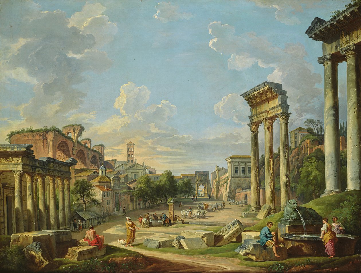 Widok na Campo Vaccino w Rzymie, 1740 r. autorstwa Giovanni Paolo Pannini