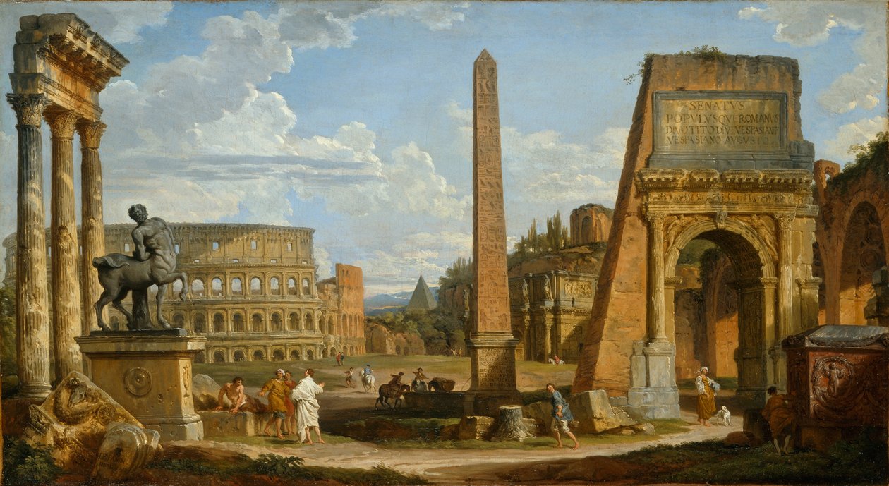 Widok Capriccio na rzymskie ruiny, 1737 autorstwa Giovanni Paolo Pannini