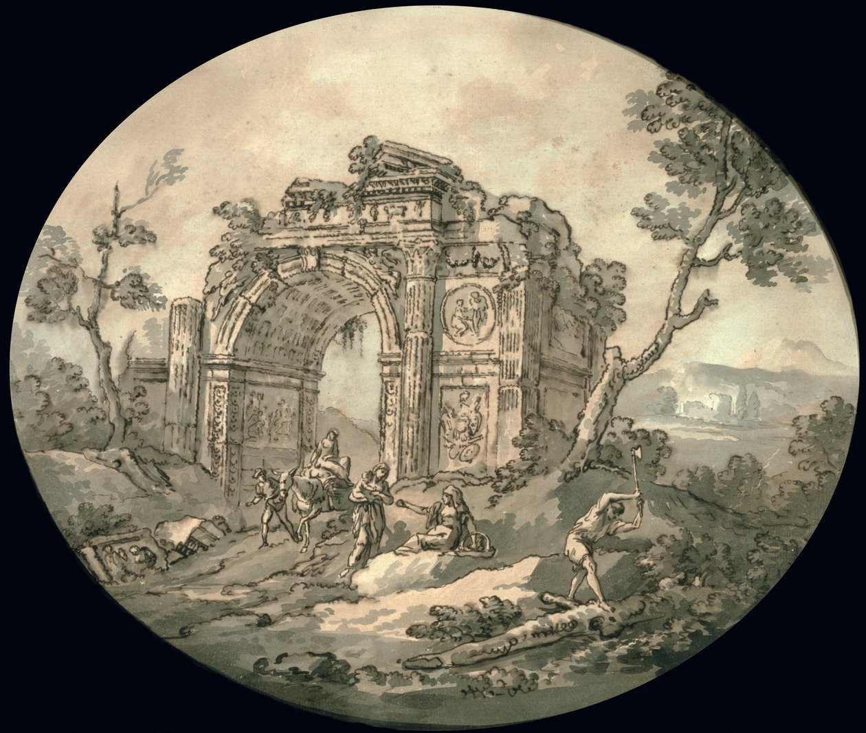 Ruiny architektury (indyjski tusz, długopis i sepia na papierze) autorstwa Giovanni Paolo Pannini