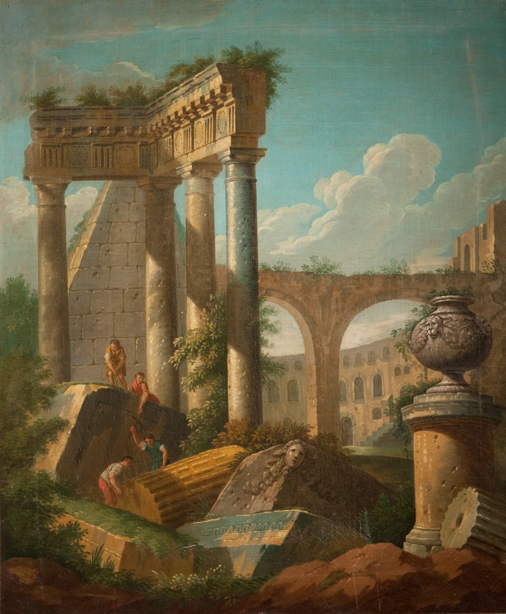 Scena klasyczna - Zrujnowana świątynia, XIX w. autorstwa Giovanni Paolo Pannini