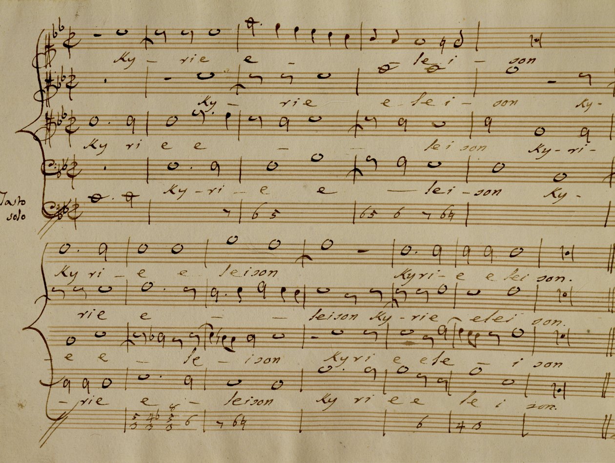 Partytura Kyrie Eleison z „Messa a quattro voci”, kopia z XVIII wieku autorstwa Giovanni Pierluigi da Palestrina