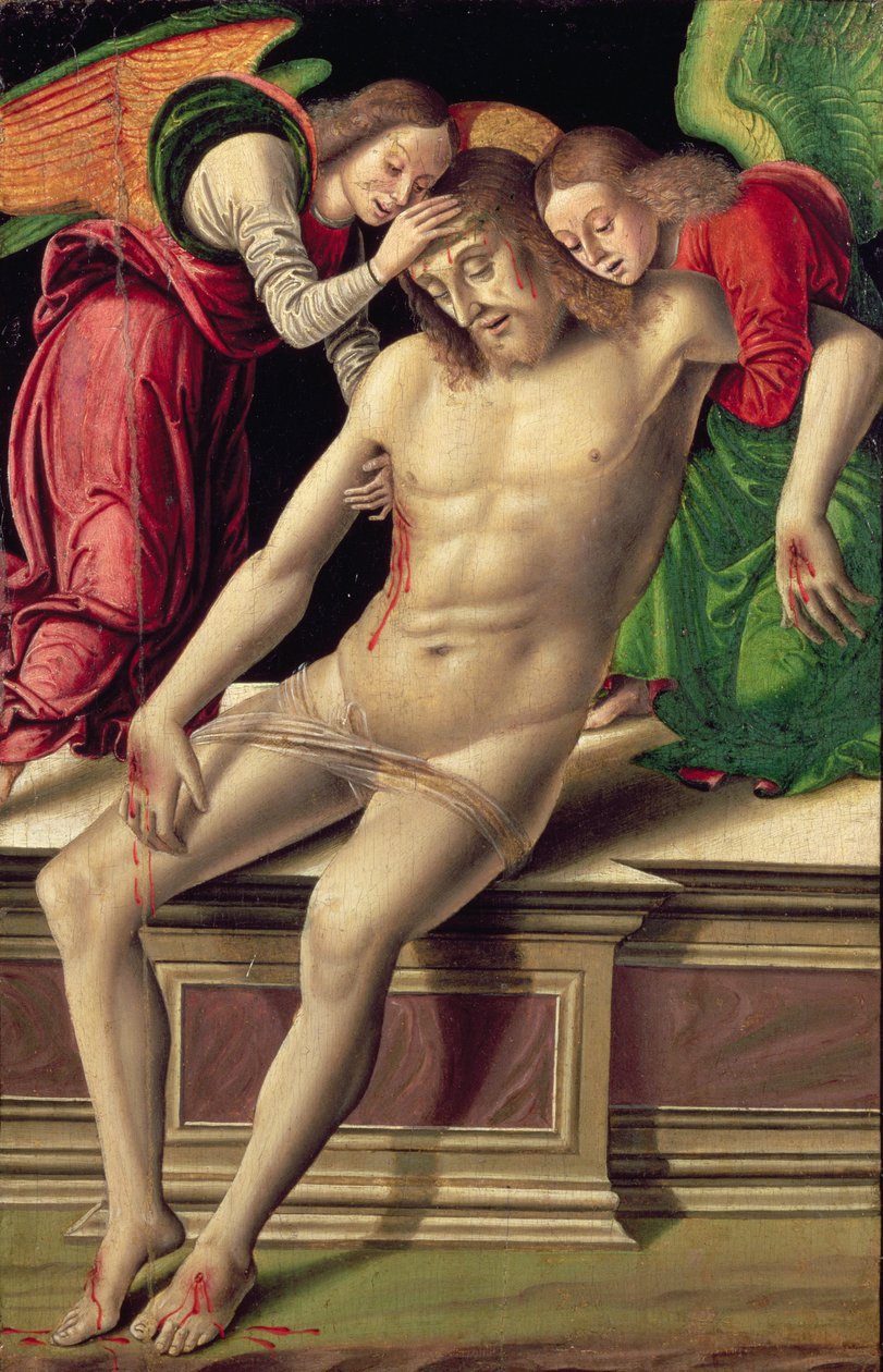 Martwy Chrystus podtrzymywany przez dwóch aniołów autorstwa Giovanni Santi or Sanzio