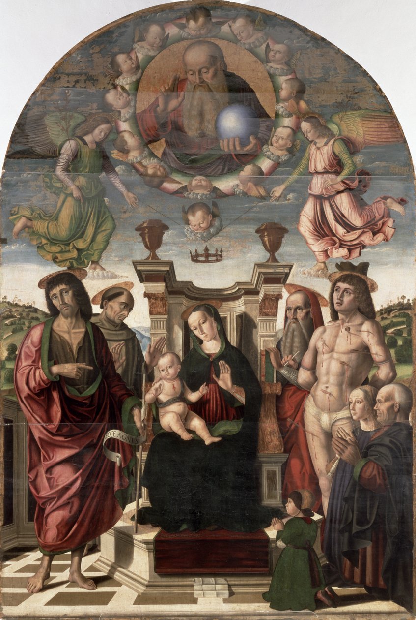Madonna z Dzieciątkiem w otoczeniu świętych autorstwa Giovanni Santi or Sanzio