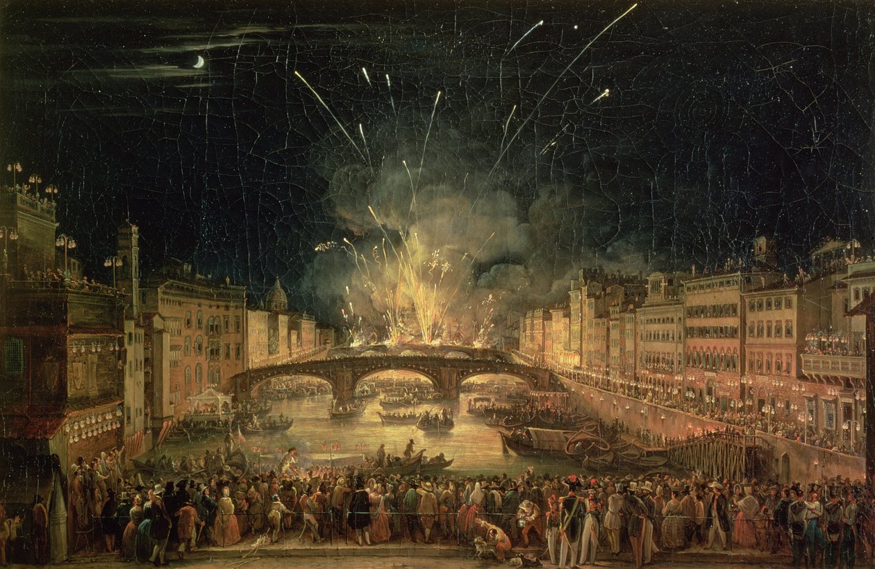 Fajerwerki nad rzeką Arno autorstwa Giovanni Signorini
