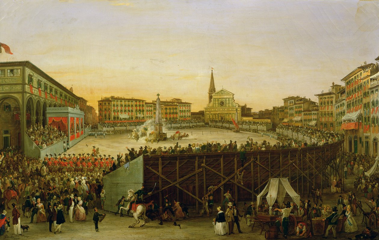 Wyścig rydwanów na Piazza Santa Maria Novella we Florencji autorstwa Giovanni Signorini