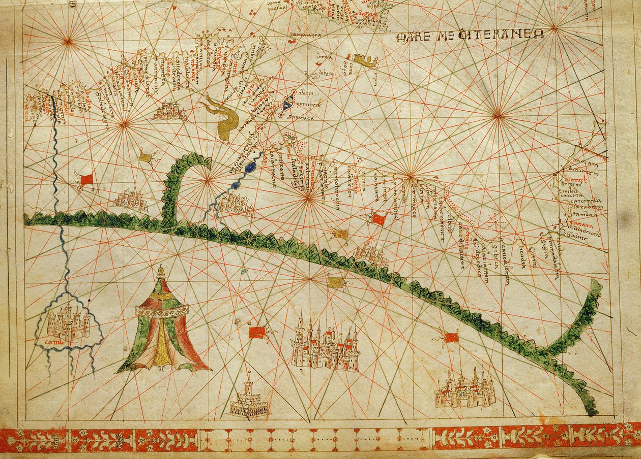Afryka Północna, z atlasu morskiego, 1520 (tusz na papierze welinowym) (detal z 330916) autorstwa Giovanni Xenodocus da Corfu