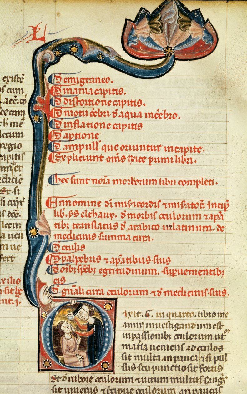 MS.Lat.6912 Iluminacje z tomu 2 Continens of Rhazes dotyczące okulistyki i chorób oczu, 1282 autorstwa Giovanni da Monte Cassino