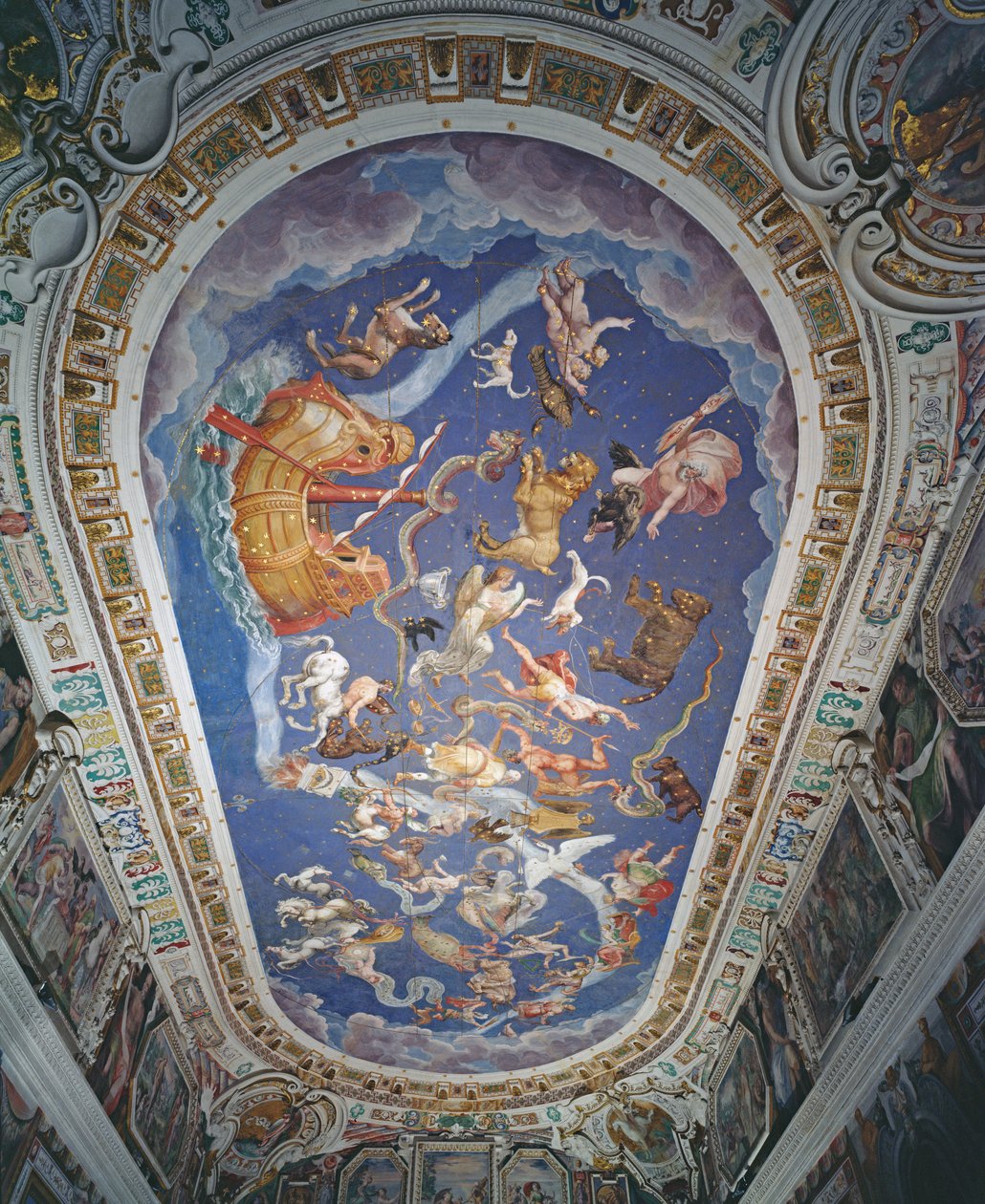 Sufit astrologiczny w Sala del Mappamondo autorstwa Giovanni de Vecchi