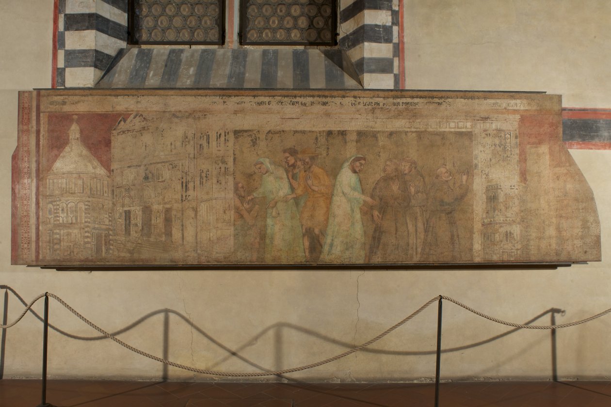 Przybycie Braci Szarych do Florencji autorstwa Giovanni di Niccolo del Biondo
