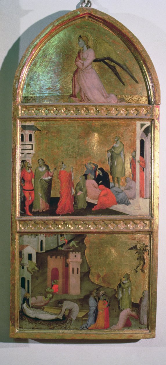 Ołtarz Męczeństwa św. Sebastiana, boczna plansza ukazująca Anioła Gabriela i sceny z życia świętej tempery na fragmencie deski z 94767 autorstwa Giovanni di Niccolo del Biondo