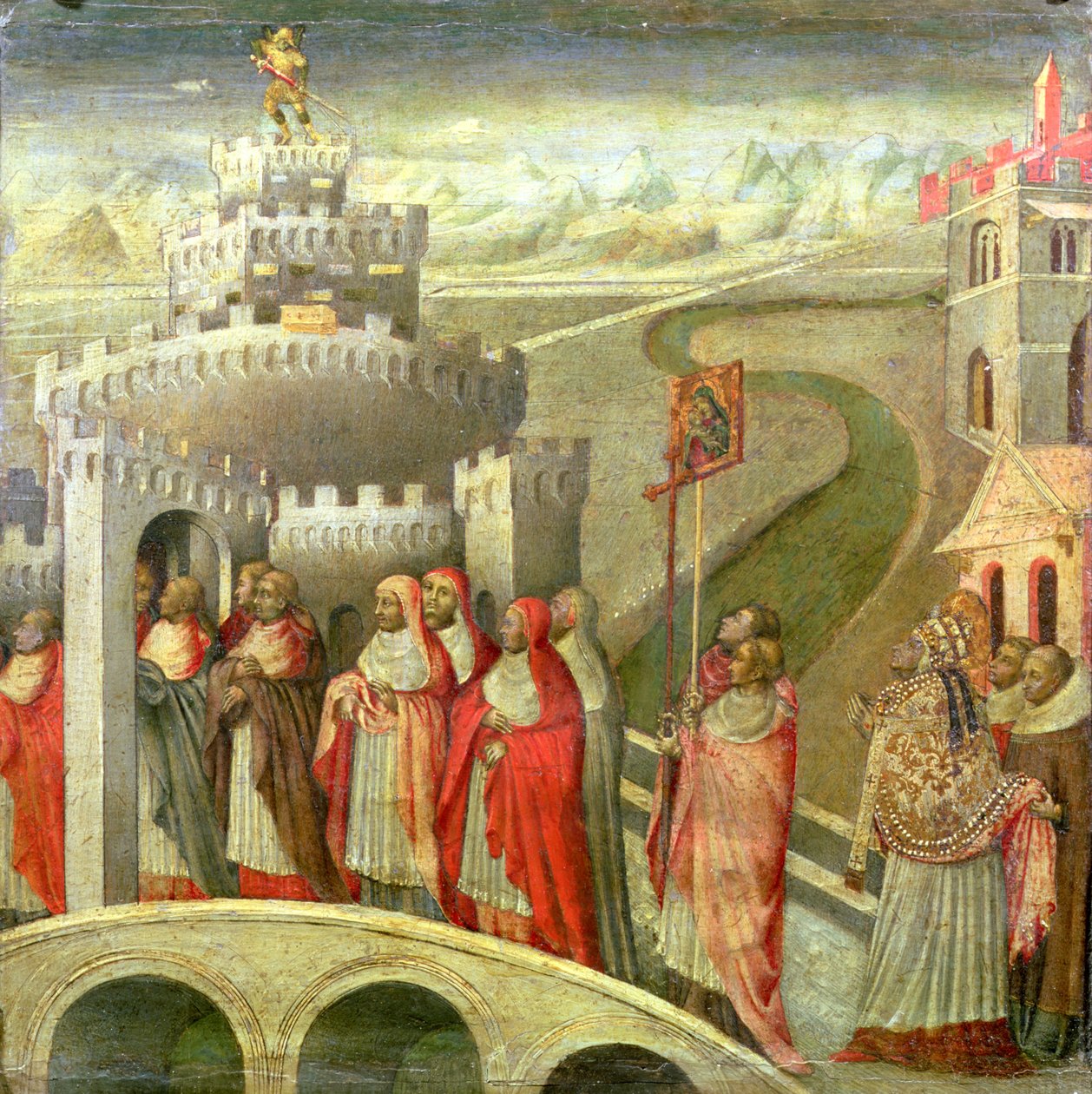 Procesja św. Grzegorza do Zamku św. autorstwa Giovanni di Paolo