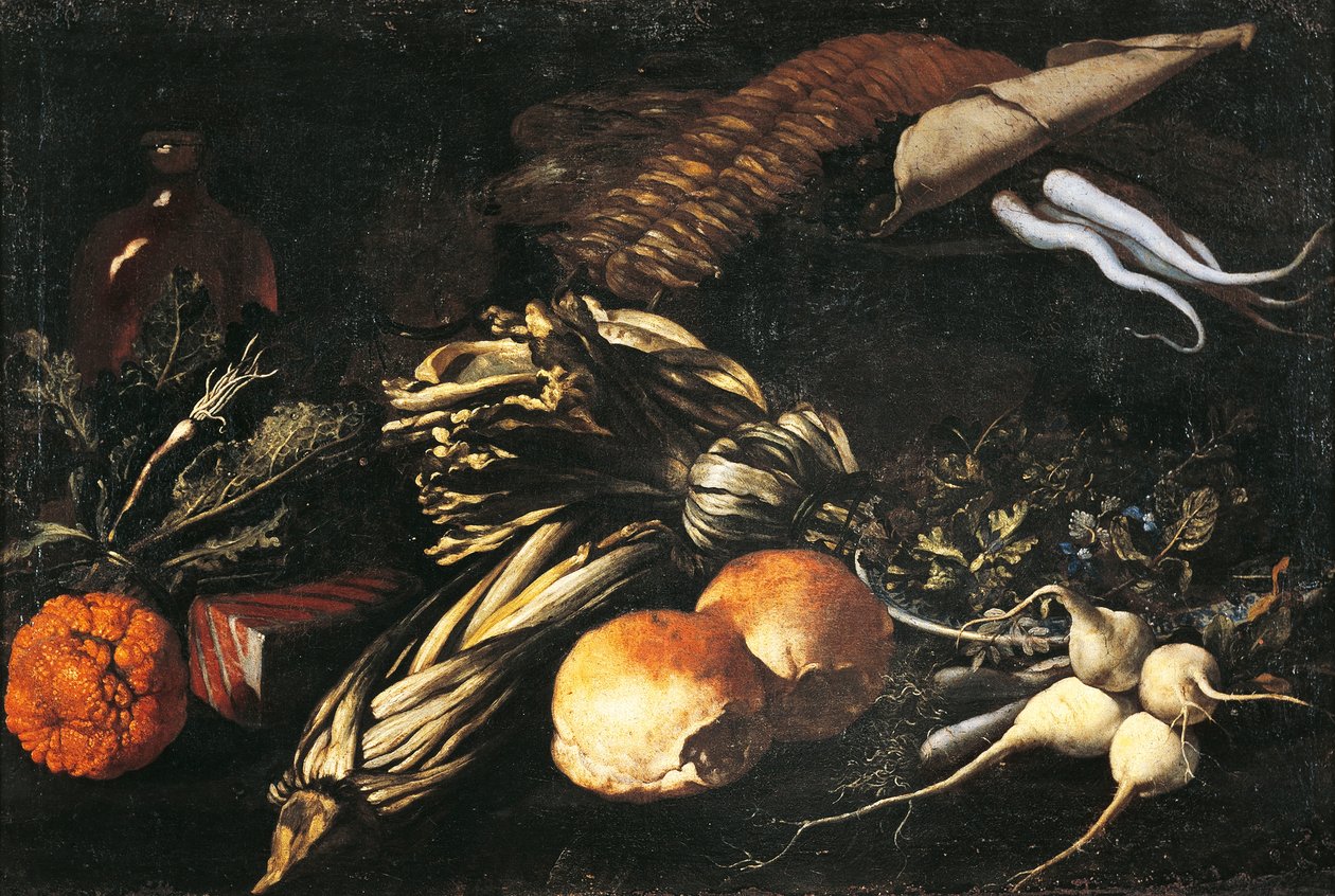 Martwa natura z warzywami (olej na płótnie) autorstwa Giovanni Battista Ruoppolo or Ruopolo