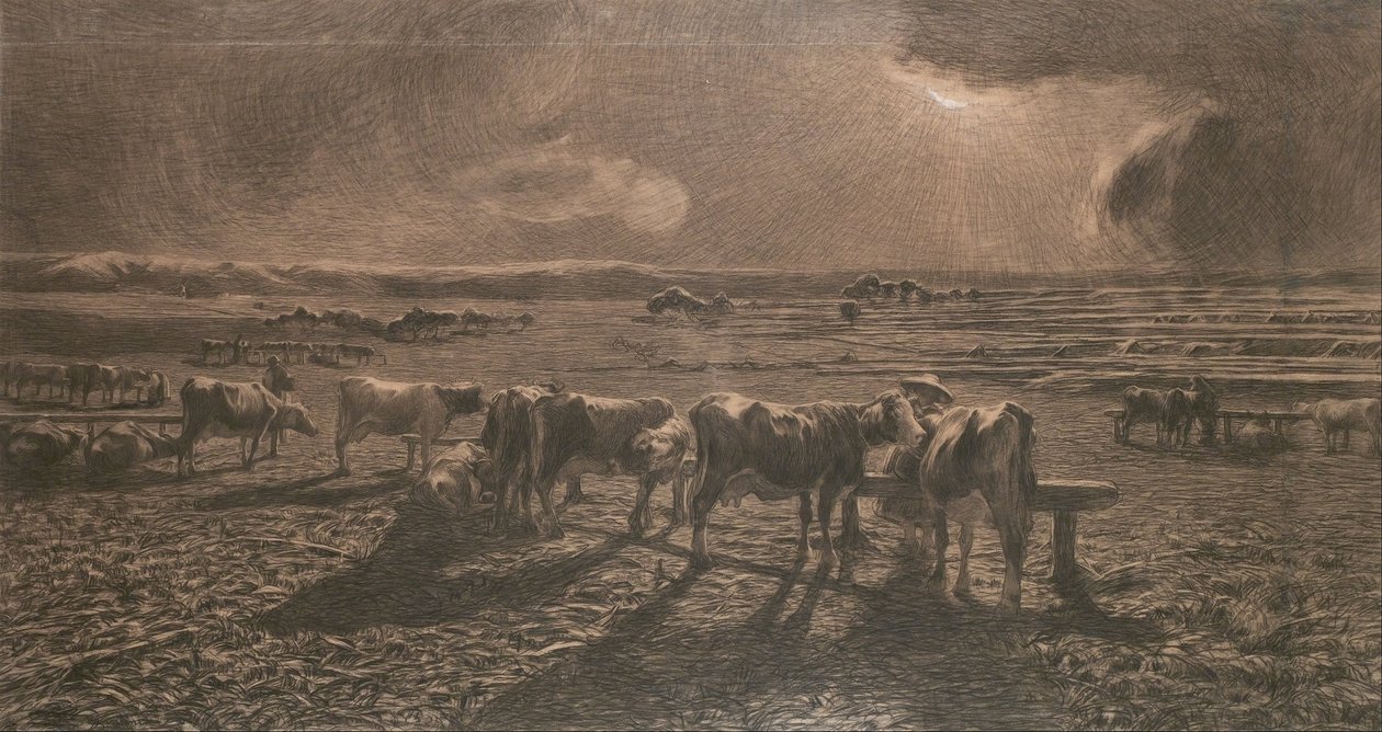Wieczór (Wypas, Alla stanga) autorstwa Giovanni Segantini