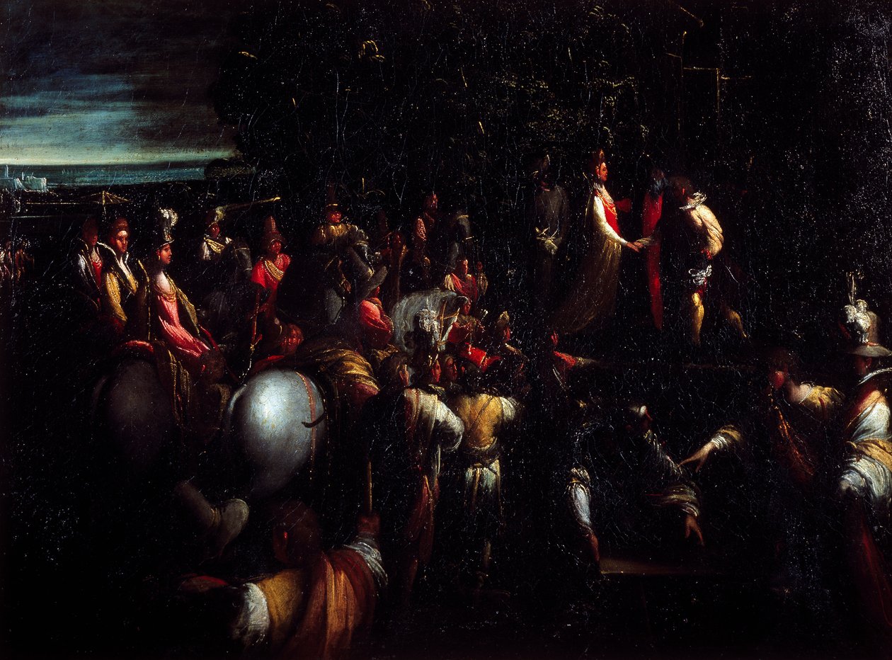 Scena z bajki, Giovanni Andrea Donducci znany jako Mastelletta (1575-1655), olej na płótnie autorstwa Giovanni (1575 1655) Donducci