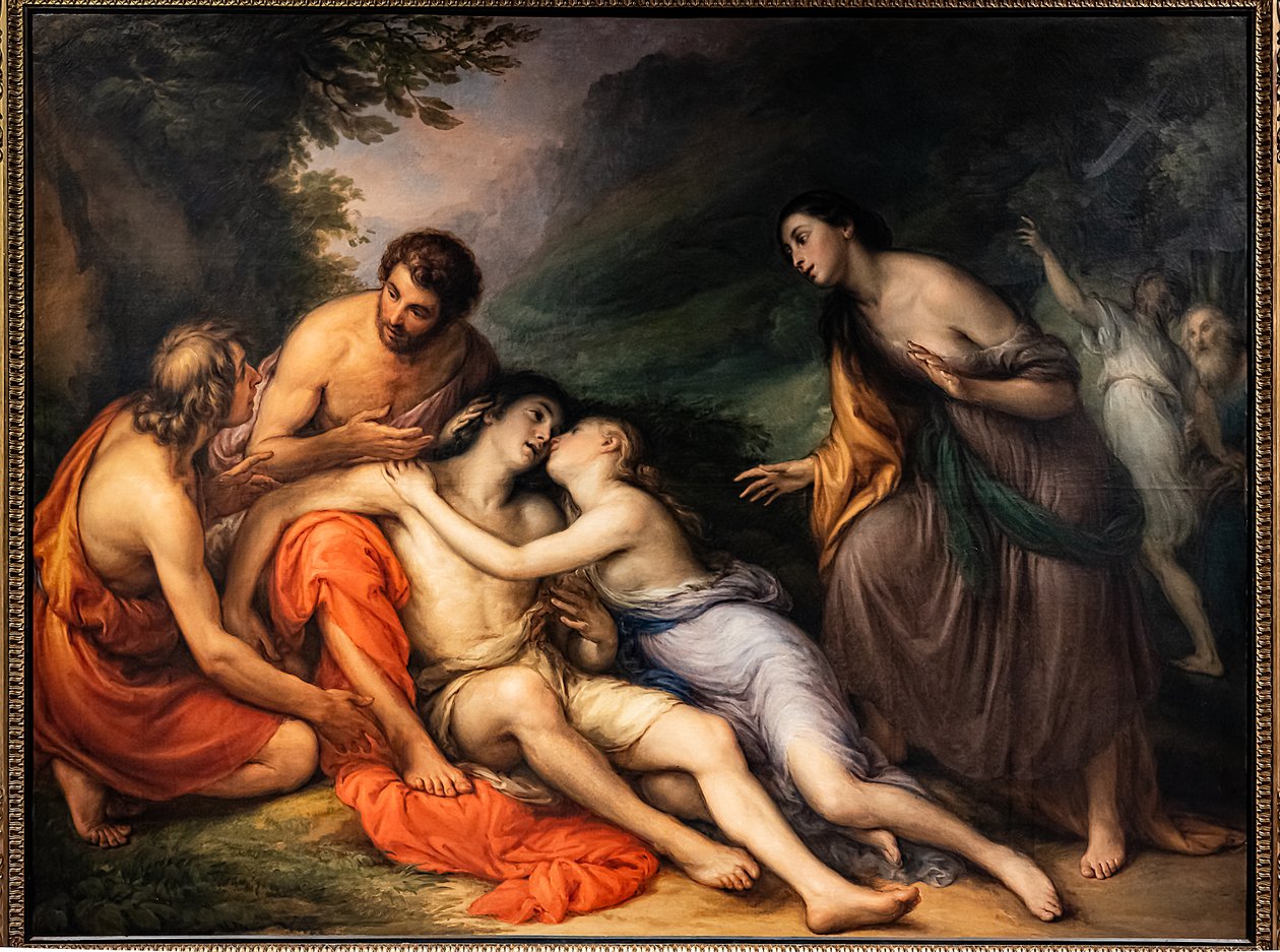 Aminta odradza się w ramionach Silvii, ok. 1832-33 (olej na płótnie) autorstwa Giovanni Carnovali